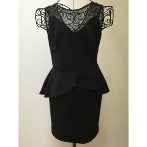 Peplum little mini black dress with mesh/sheer